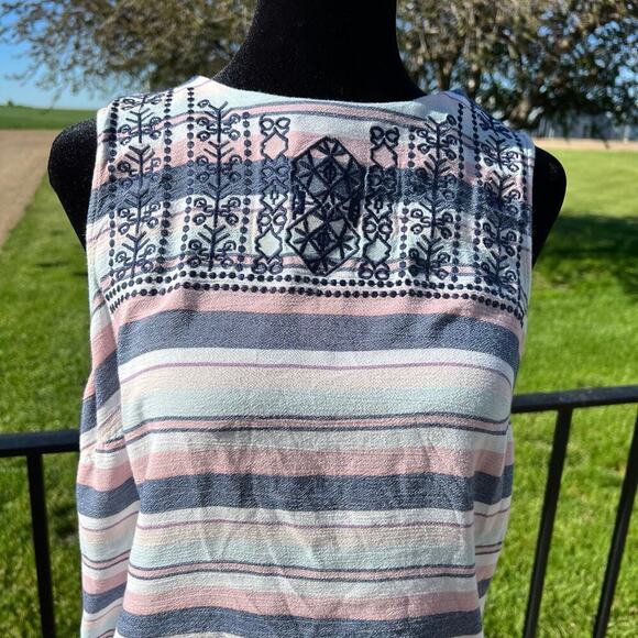 TRIBAL women’s size M stripe tank top with embroidery on neckline - Picture 1 of 8